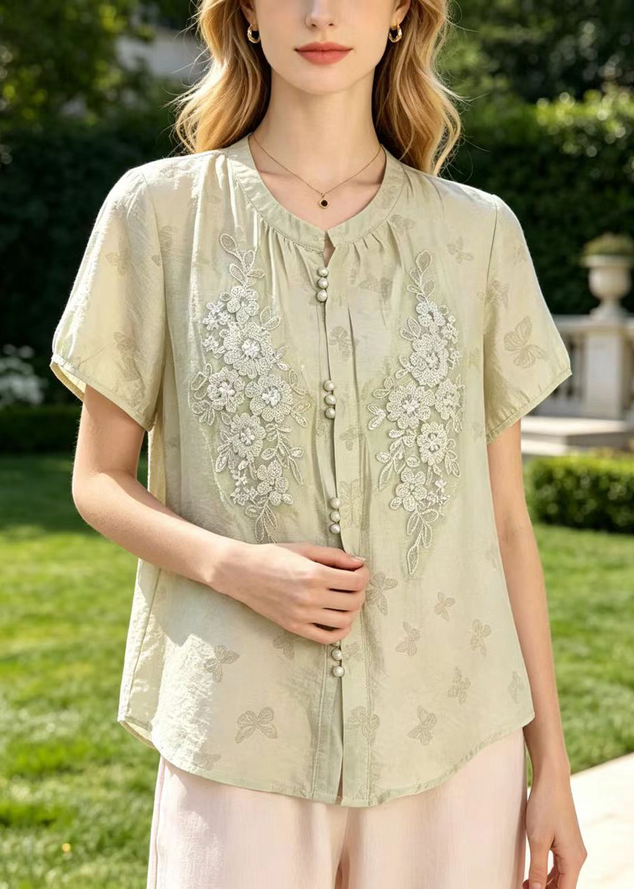 Classy Light Blue Embroidered Butterfly Cotton Tops Summer