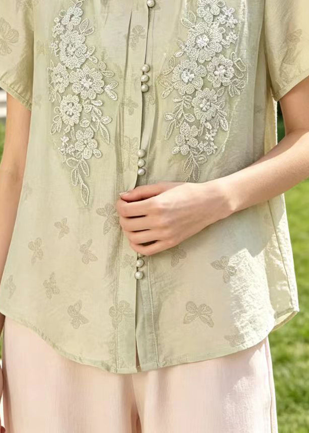 Classy Light Blue Embroidered Butterfly Cotton Tops Summer
