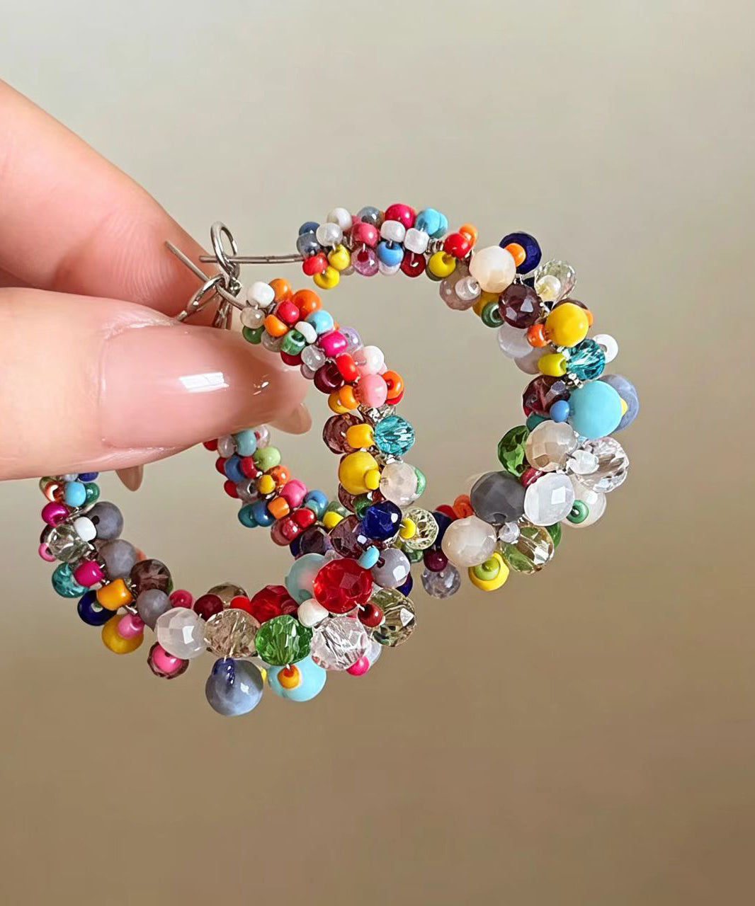 Classy Multicolor Alloy Crystal Beading Hoop Earrings