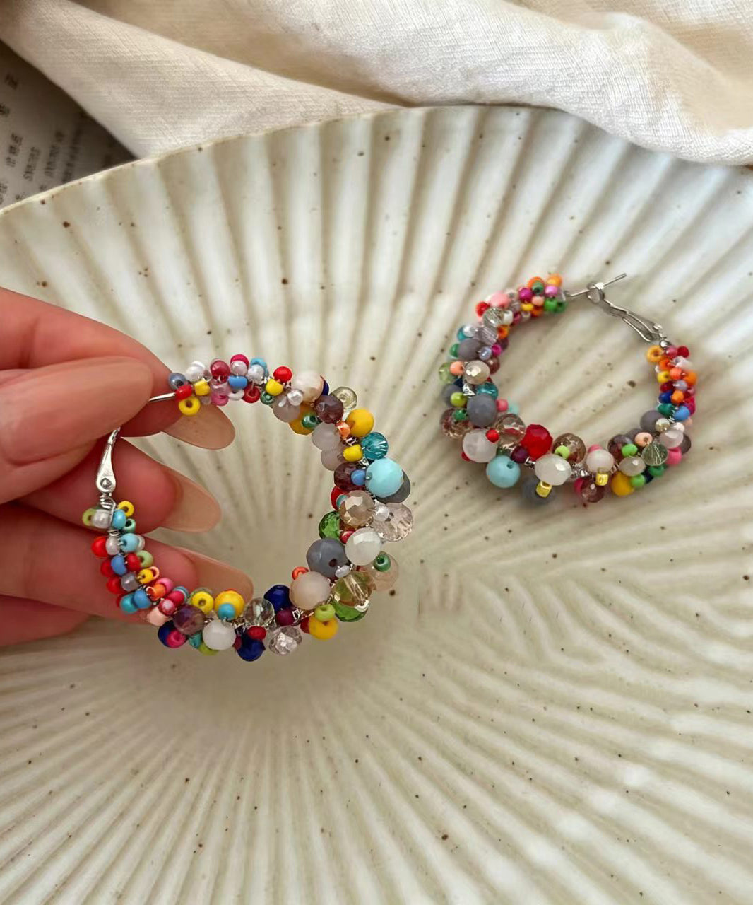 Classy Multicolor Alloy Crystal Beading Hoop Earrings