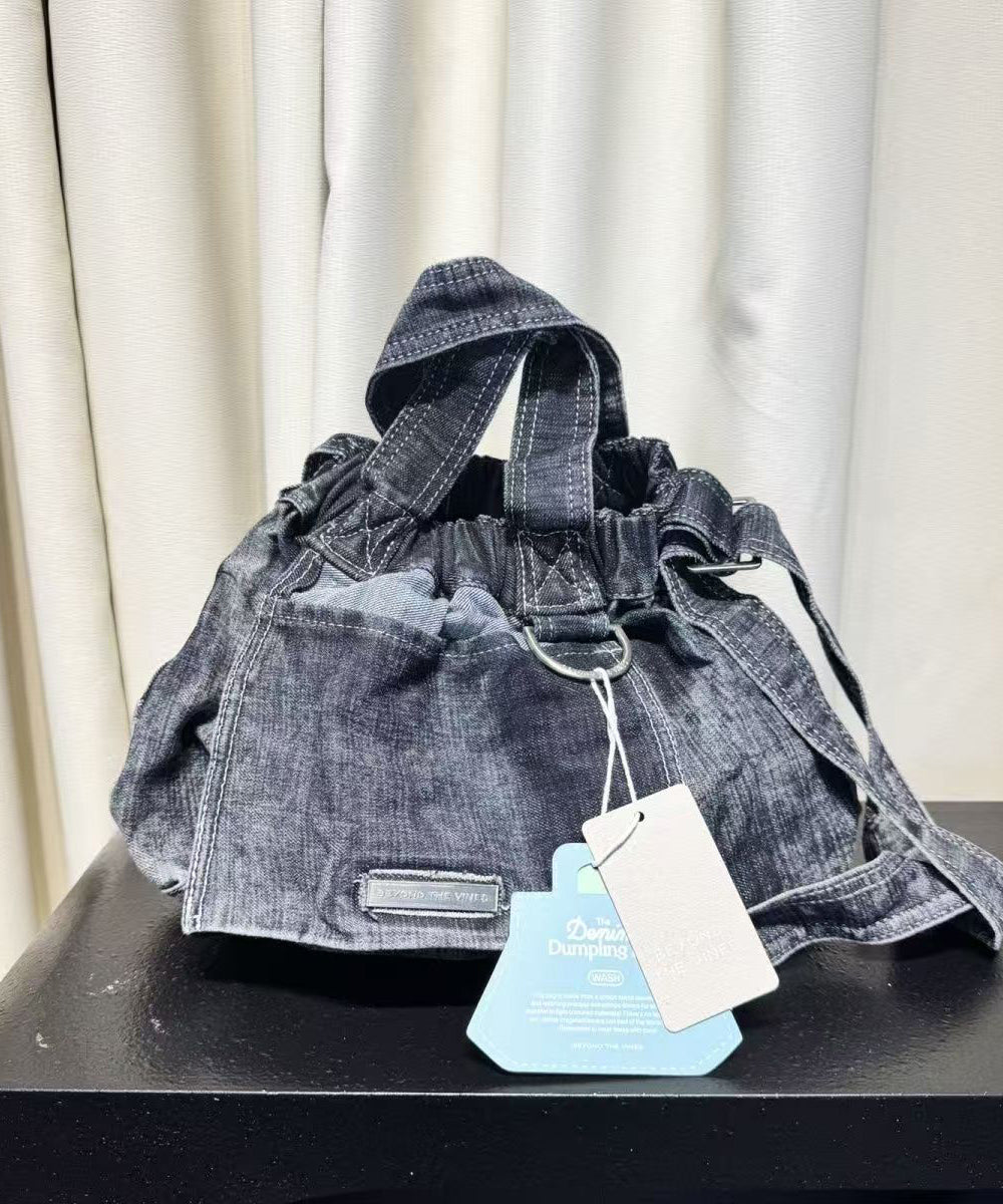 Classy Navy Solid Durable Denim Tote Handbag