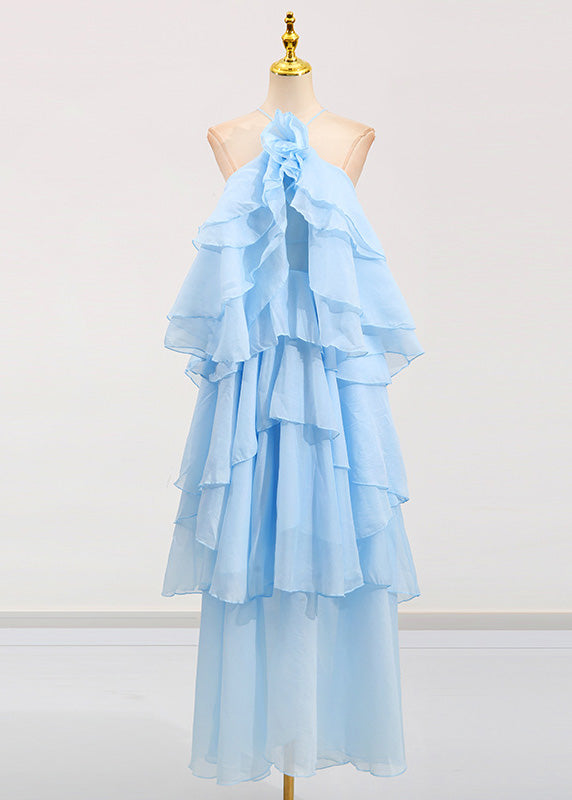 Classy Orange Ruffled Asymmetrical Patchwork Chiffon Dress Summer