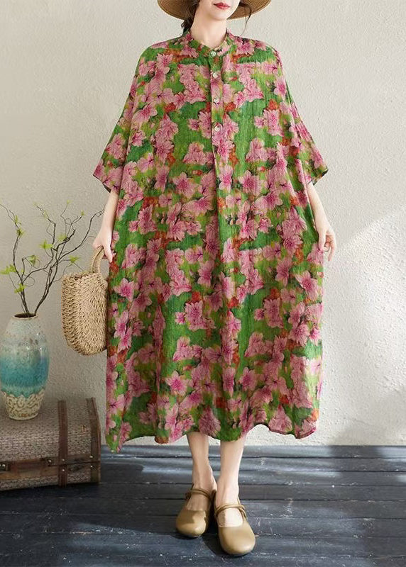 Classy Oversized Print Cotton Shirt Dresses Bracelet Sleeve
