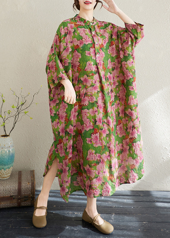 Classy Oversized Print Cotton Shirt Dresses Bracelet Sleeve