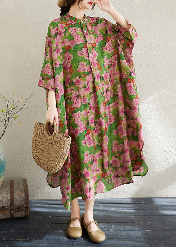 Classy Oversized Print Cotton Shirt Dresses Bracelet Sleeve