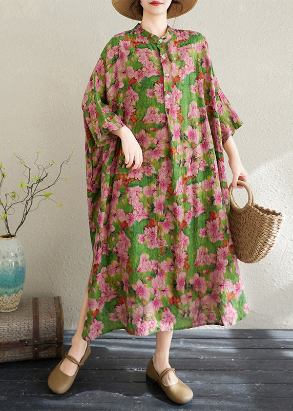 Classy Oversized Print Cotton Shirt Dresses Bracelet Sleeve