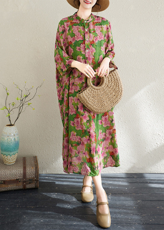 Classy Oversized Print Cotton Shirt Dresses Bracelet Sleeve