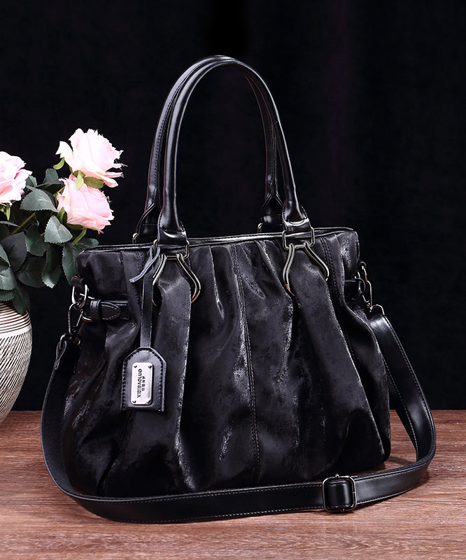 Classy Peacock Blue Large Capacity Wrinkled Calf Leather Tote Bag