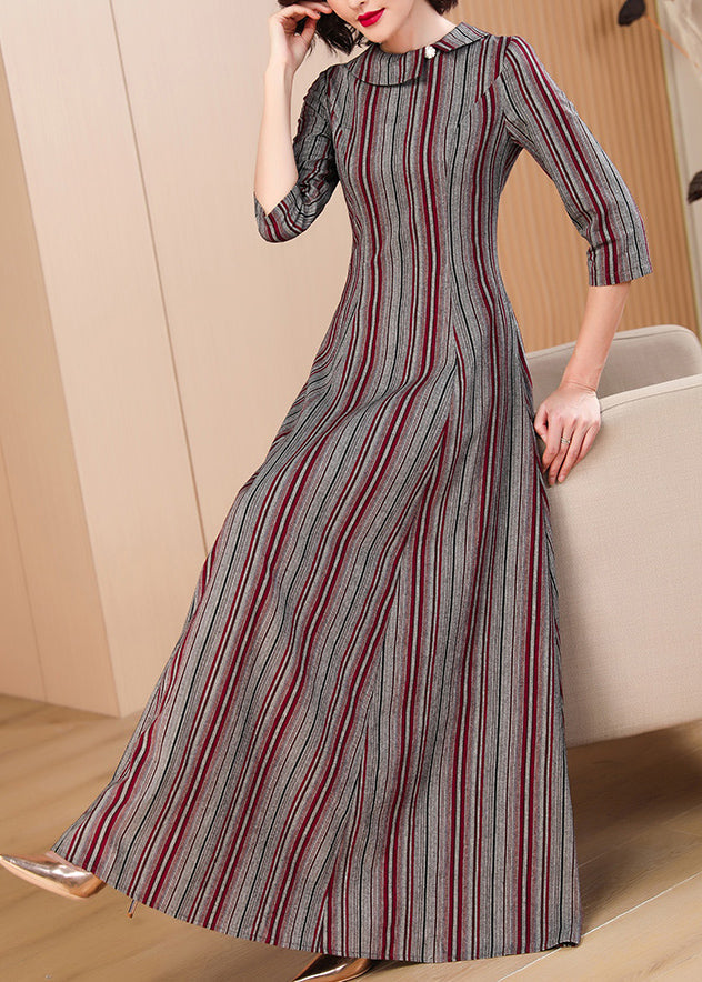 Classy Peter Pan Collar Striped Cotton Dresses Summer
