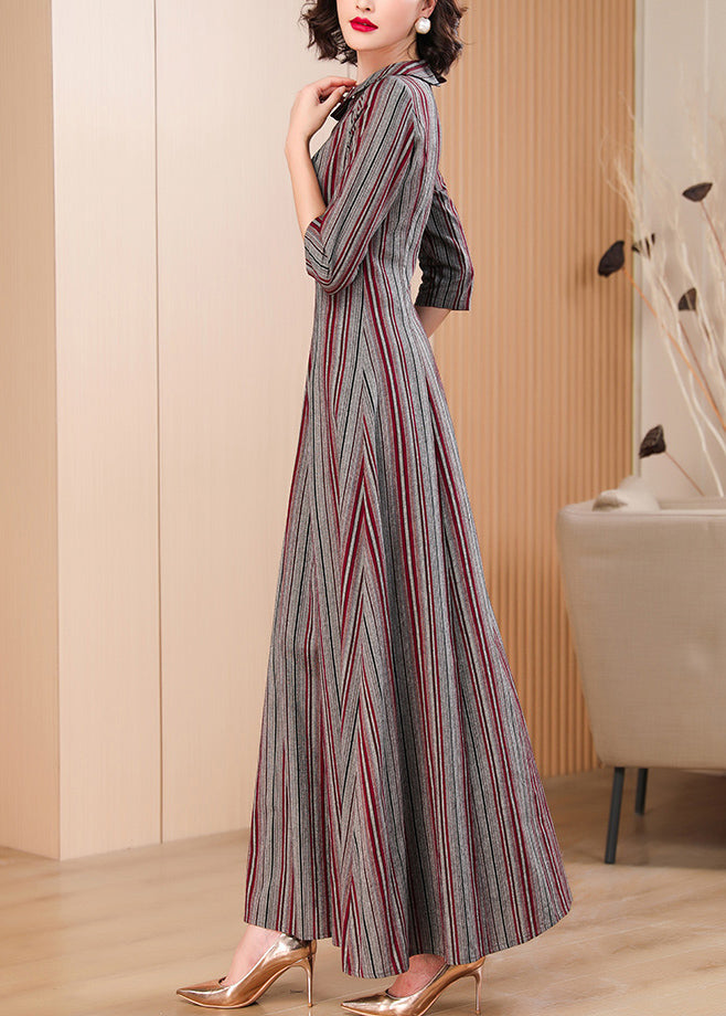 Classy Peter Pan Collar Striped Cotton Dresses Summer