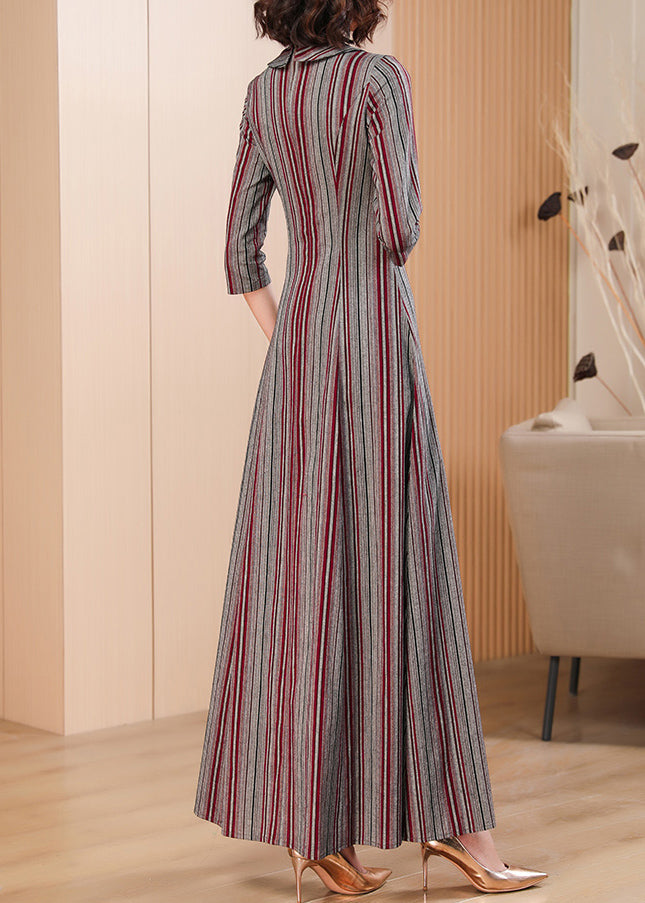 Classy Peter Pan Collar Striped Cotton Dresses Summer