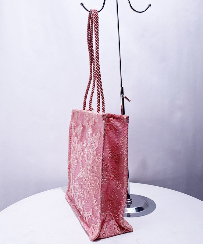 Classy Pink Embroidered Large Capacity Tulle Women Handbags