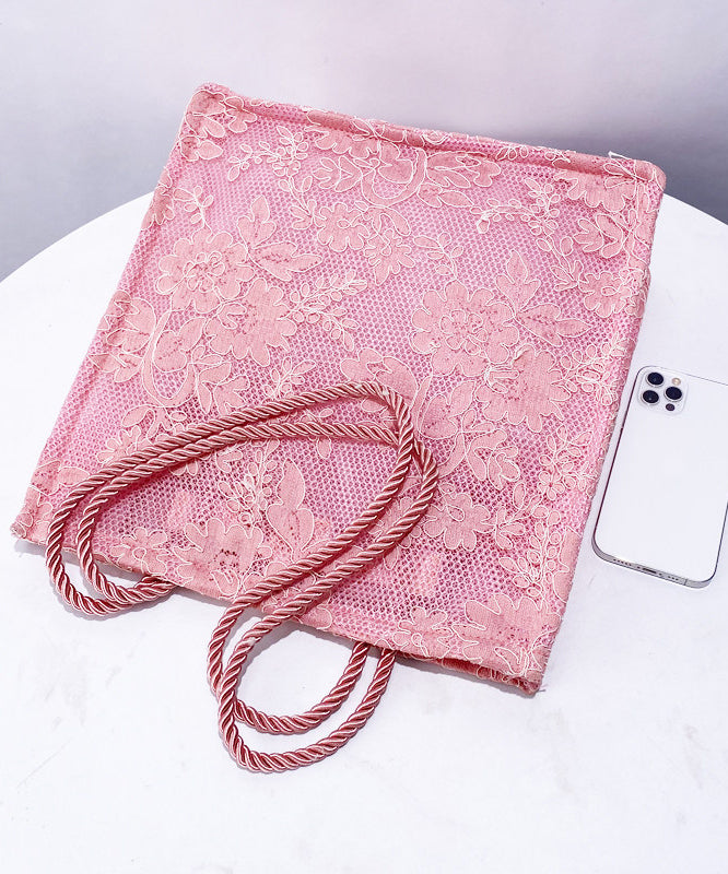 Classy Pink Embroidered Large Capacity Tulle Women Handbags
