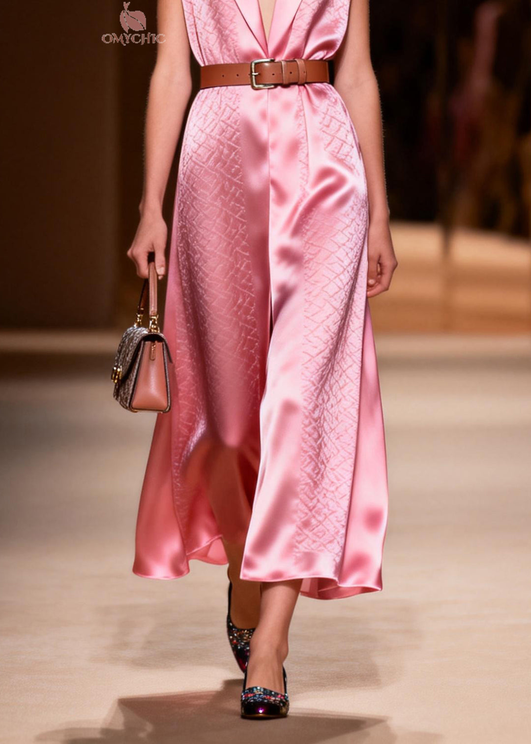 Classy Pink Peter Pan Collar Patchwork Silk Dress Sleeveless