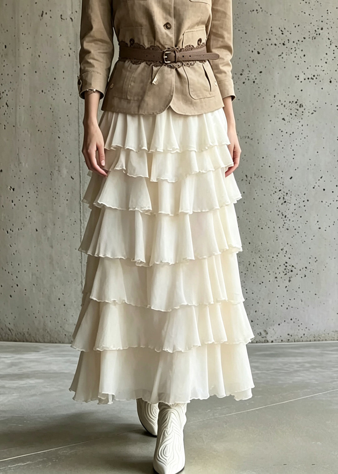 Classy Pockets Patchwork Coats And Maxi Skirts Two Piece Set Long Sleeve