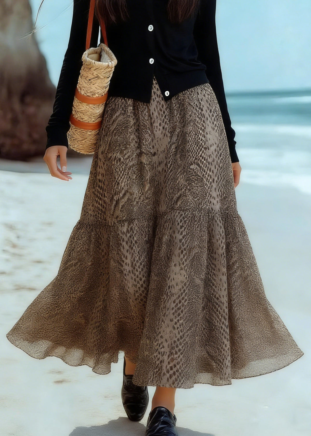 Classy Print Patchwork Draping A Line Skirts - Omychic