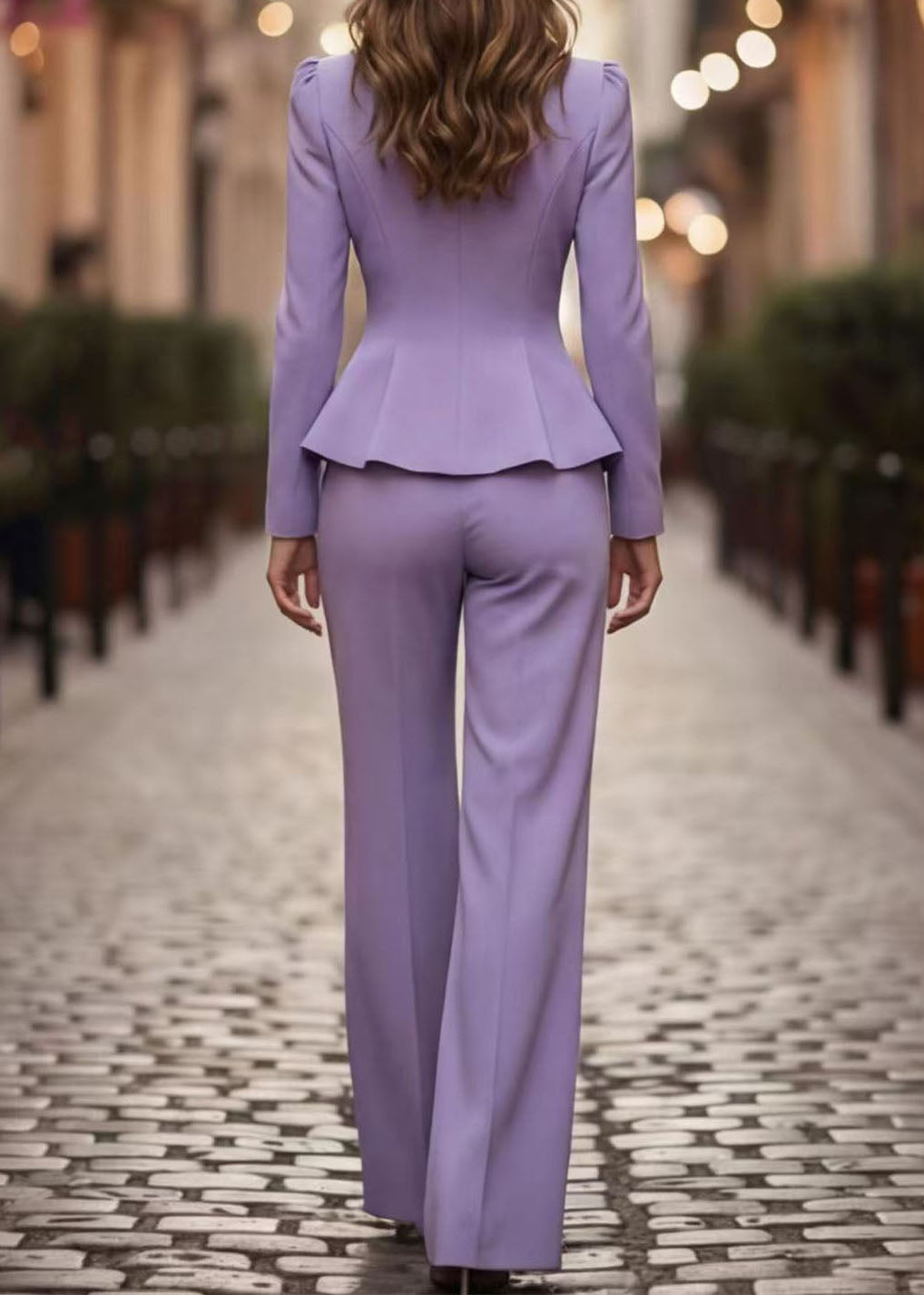 Classy Purple Coat And Pants Cotton Two Piece Set Outfits Fall