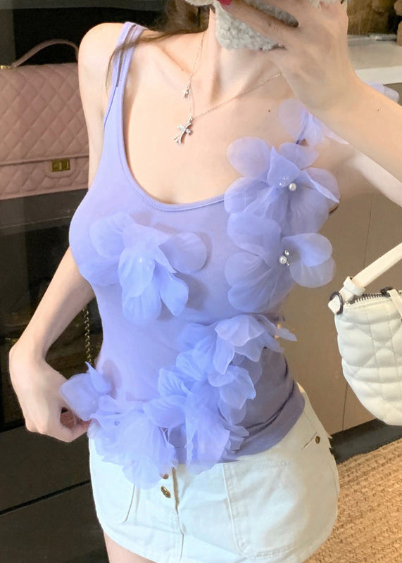 Classy Purple Handmade Floral Cotton Vests Summer