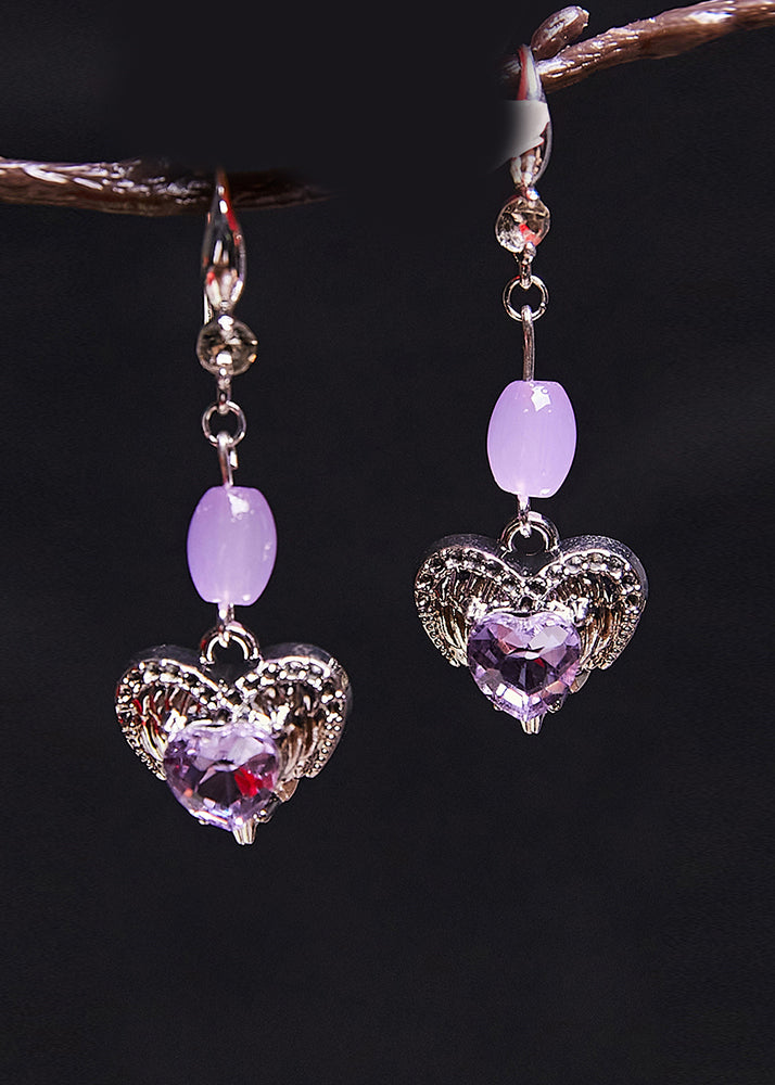 Classy Purple Heart-shaped Gem Stone Drop Earrings