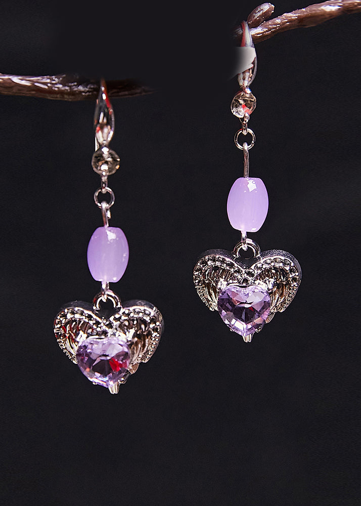 Classy Purple Heart-shaped Gem Stone Drop Earrings - Omychic