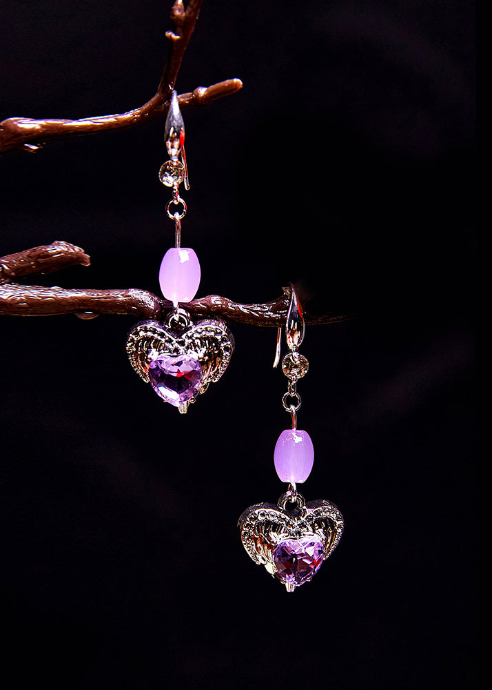 Classy Purple Heart-shaped Gem Stone Drop Earrings - Omychic