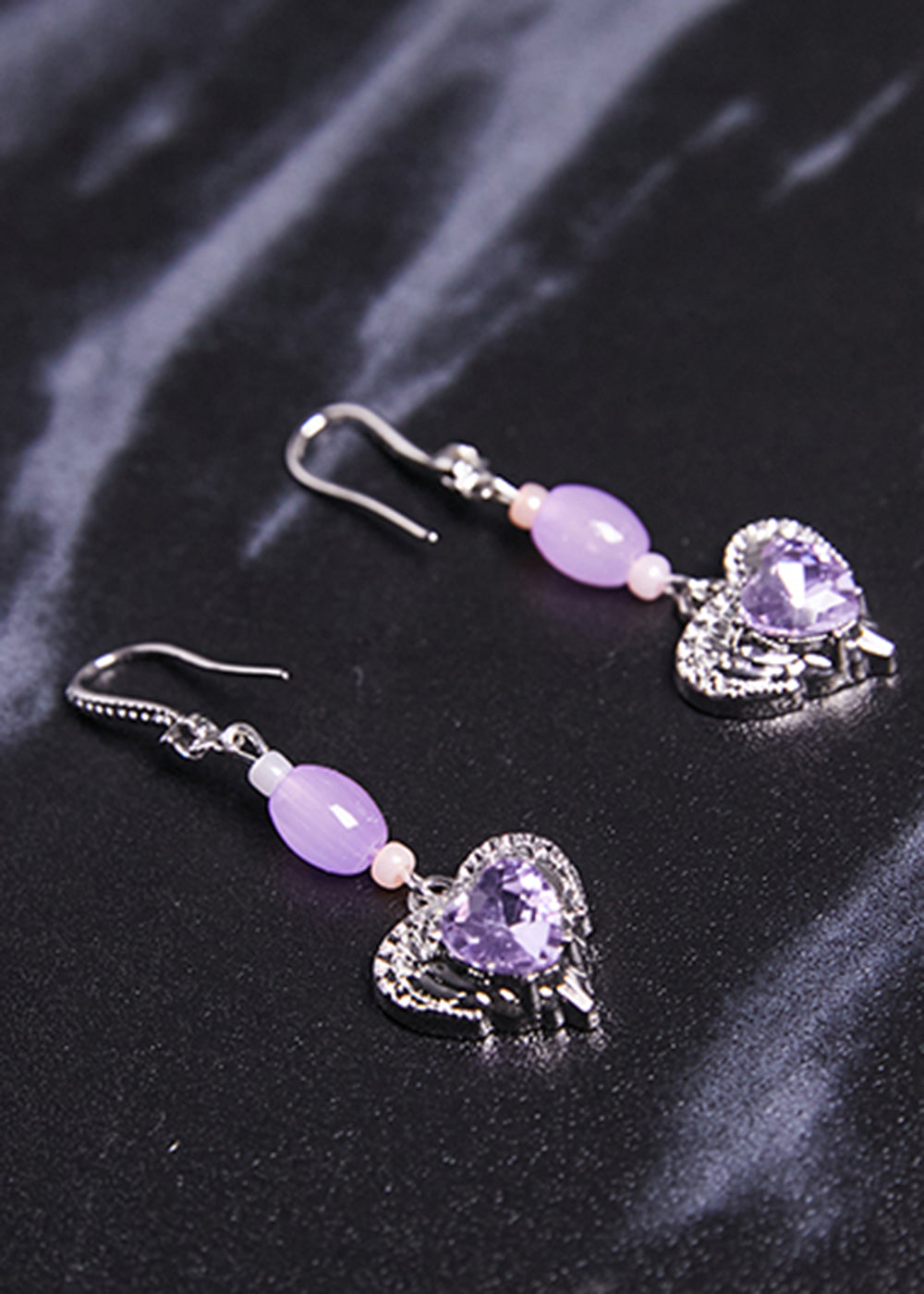 Classy Purple Heart-shaped Gem Stone Drop Earrings - Omychic
