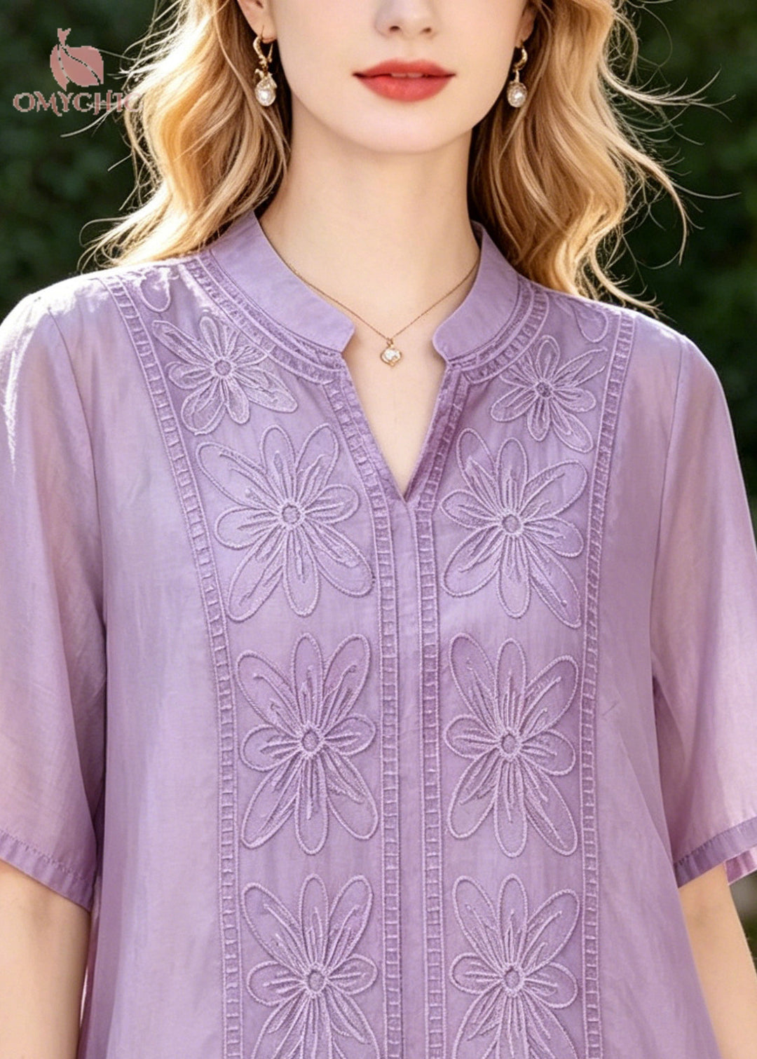 Classy Purple Oversized Embroidered Cotton Silk Top Summer