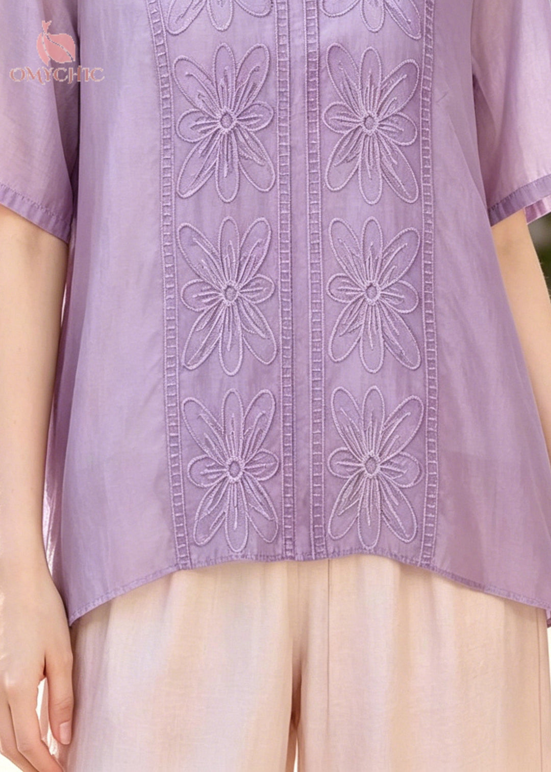 Classy Purple Oversized Embroidered Cotton Silk Top Summer