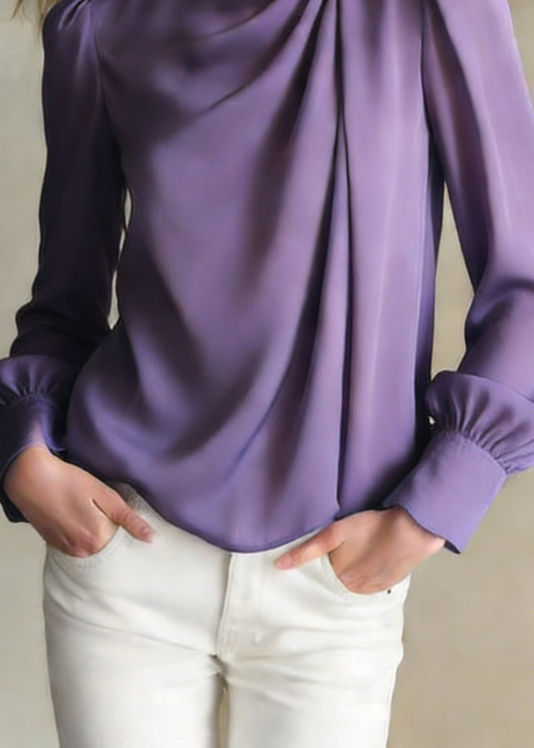 Classy Purple Wrinkled Silk Shirt Top Spring