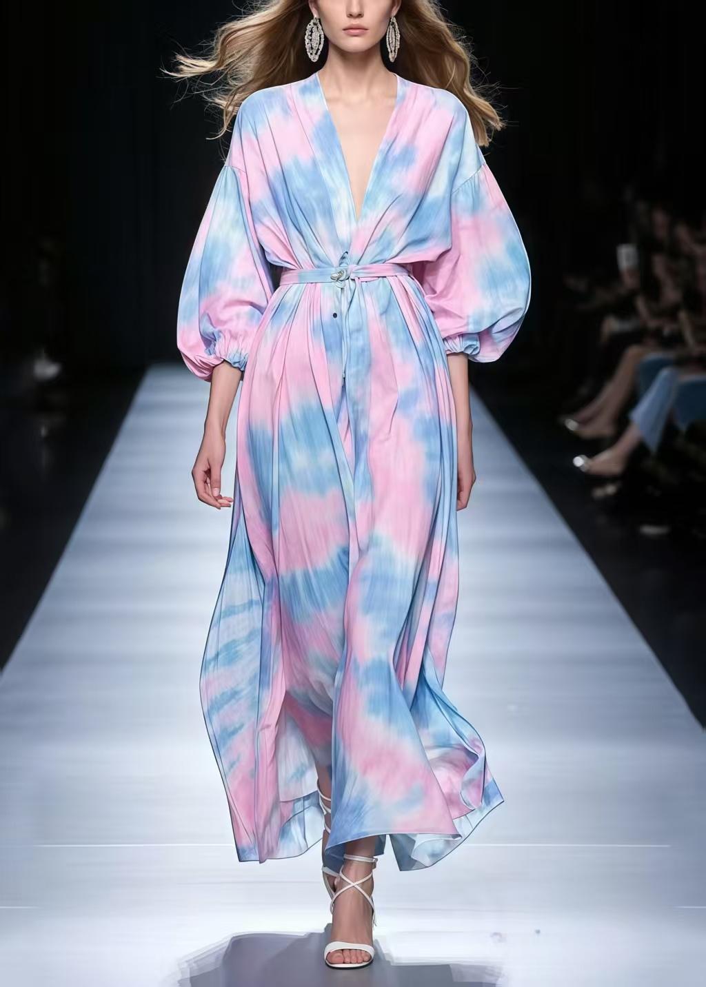 Classy Rainbow Tie Dye Chiffon Tunic Dresses Spring