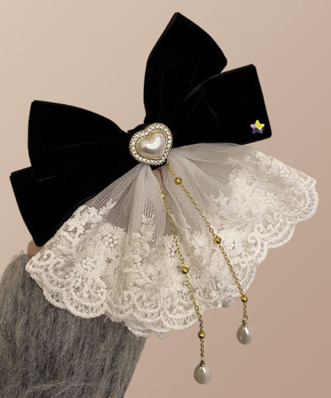 Classy Red Alloy Love Crystal Bow Tassel Hairpin