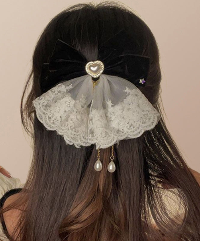 Classy Red Alloy Love Crystal Bow Tassel Hairpin