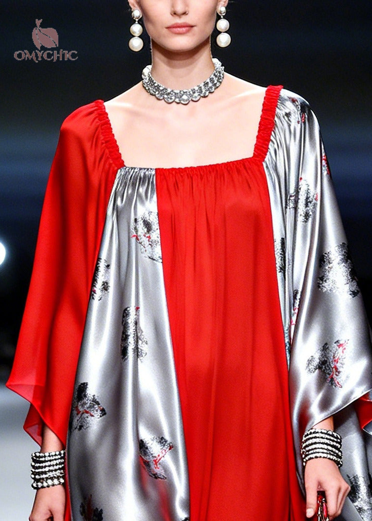 Classy Red Asymmetrical Patchwork Chiffon Maxi Dress Summer
