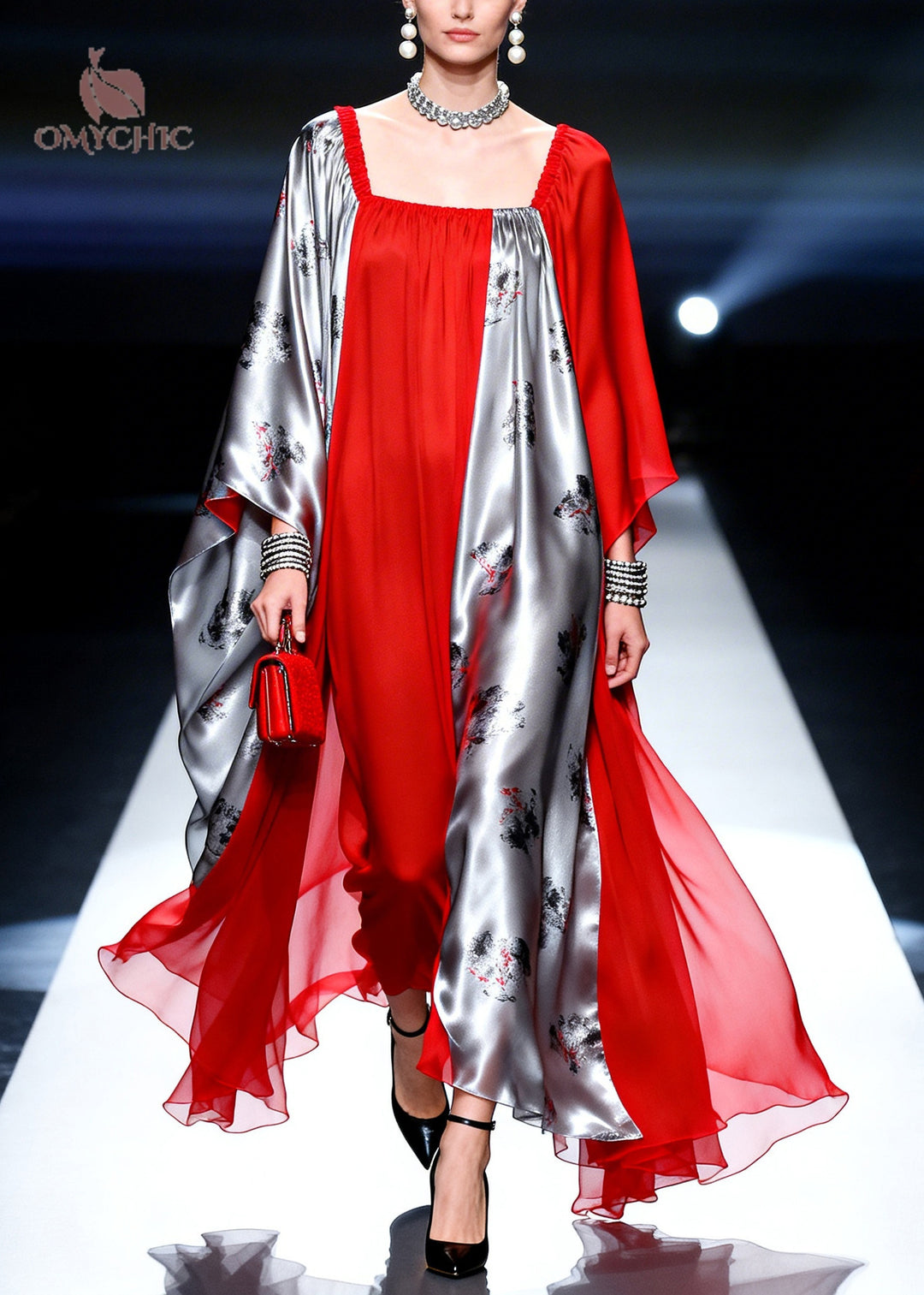 Classy Red Asymmetrical Patchwork Chiffon Maxi Dress Summer