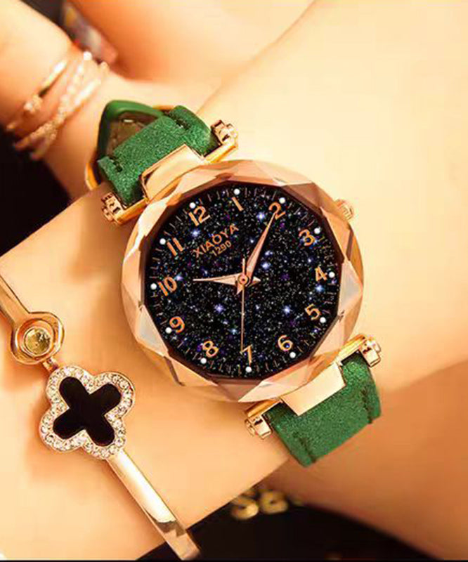 Classy Red Leather Starry Sky Waterproof Luminous Watch