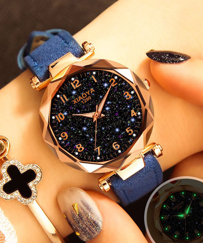 Classy Red Leather Starry Sky Waterproof Luminous Watch
