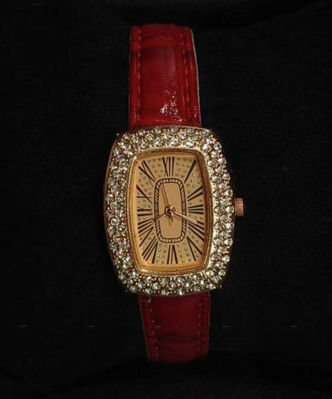 Classy Red Leather Zircon Baby's Breath Waterproof Watches