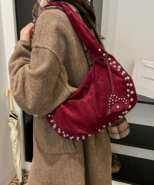 Classy Red Rivet Durable Faux Leather Satchel Handbag