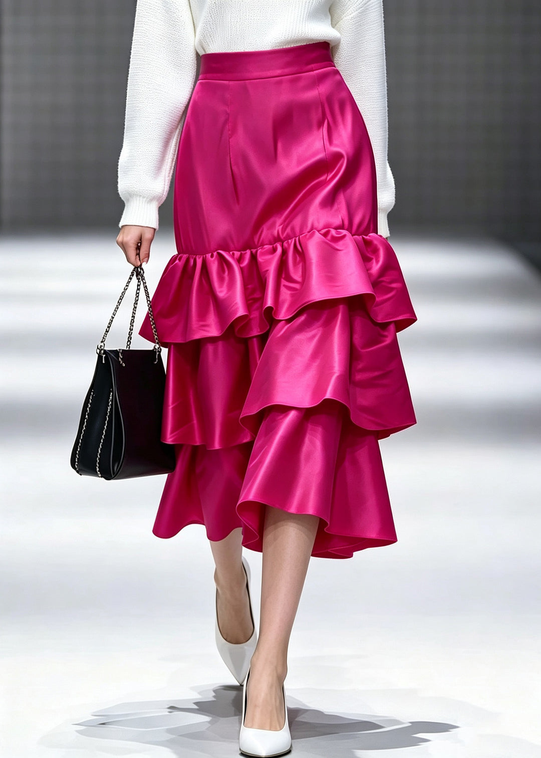 Classy Rose Ruffled Patchwork Maxi Skirts Summer
