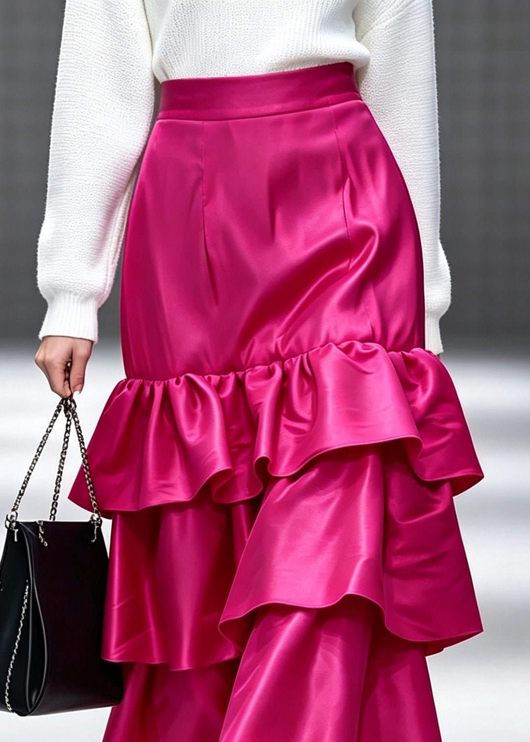 Classy Rose Ruffled Patchwork Maxi Skirts Summer