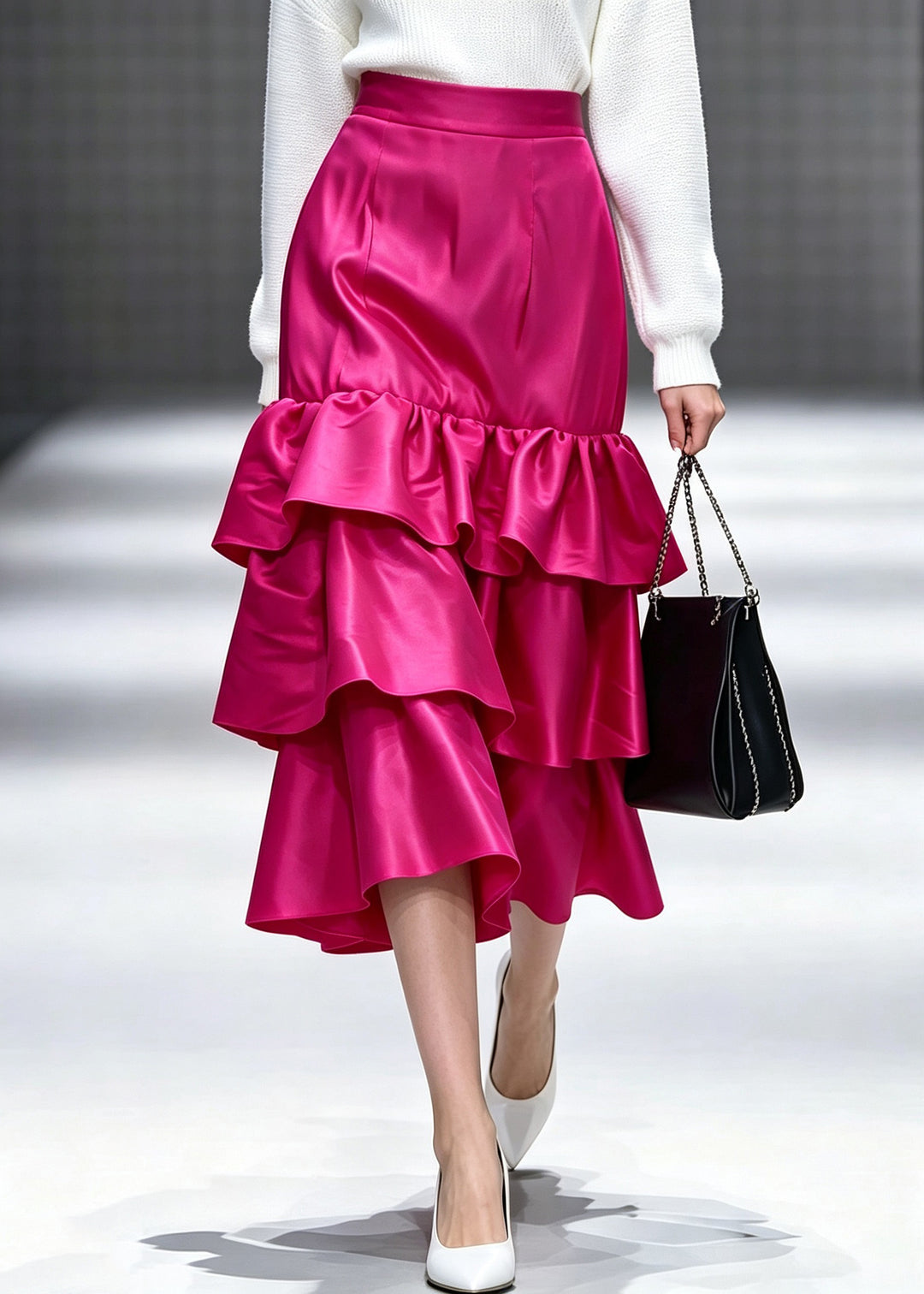 Classy Rose Ruffled Patchwork Maxi Skirts Summer