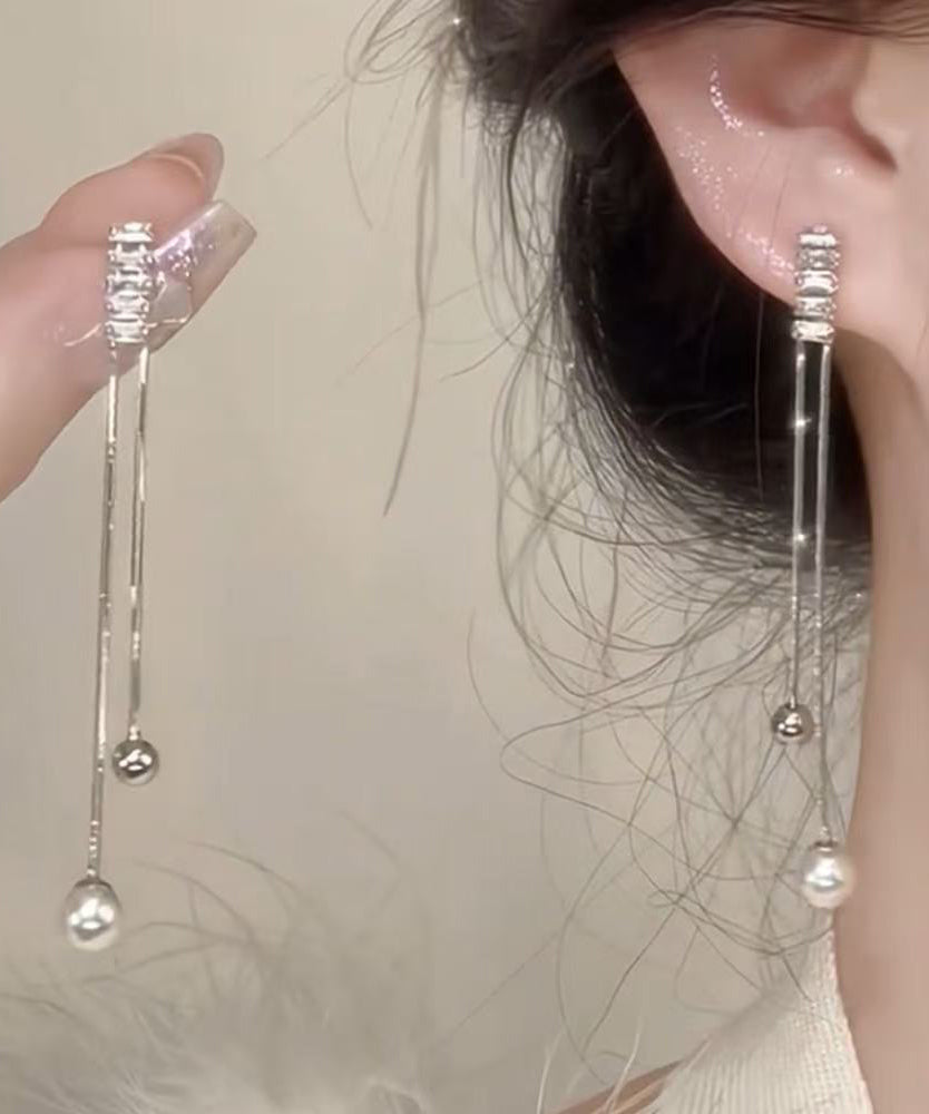 Classy Silk Zircon Alloy Imitation Pearl Tassel Drop Earrings
