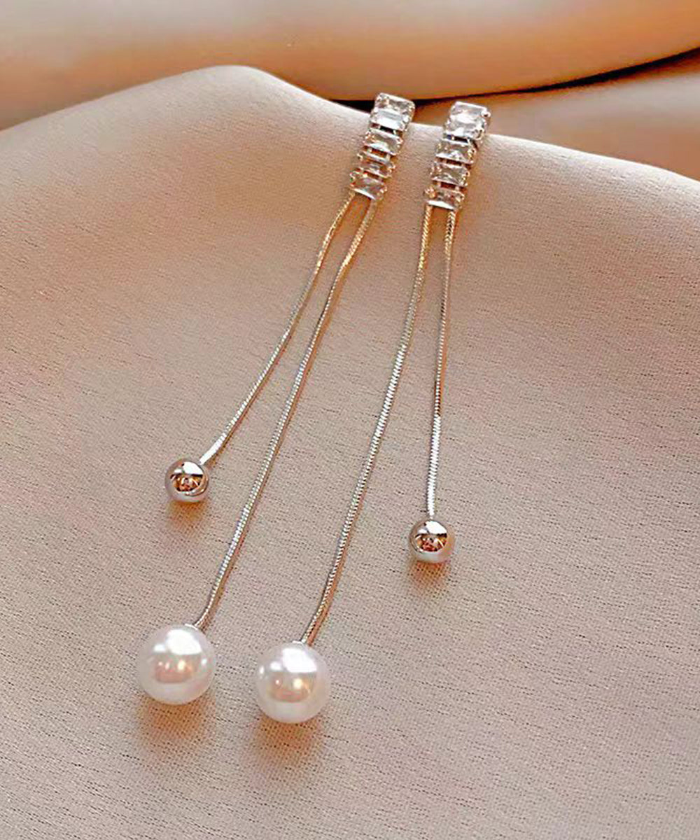 Classy Silk Zircon Alloy Imitation Pearl Tassel Drop Earrings