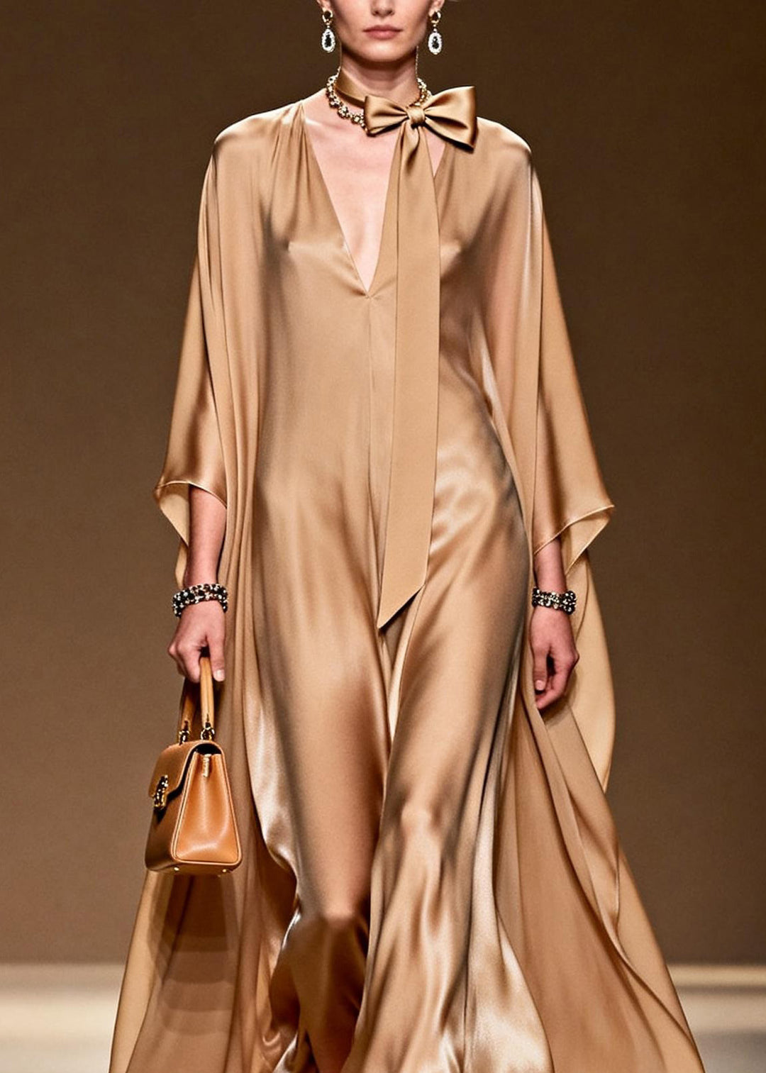 Classy Simple V Neck Silk Long Dress Spring