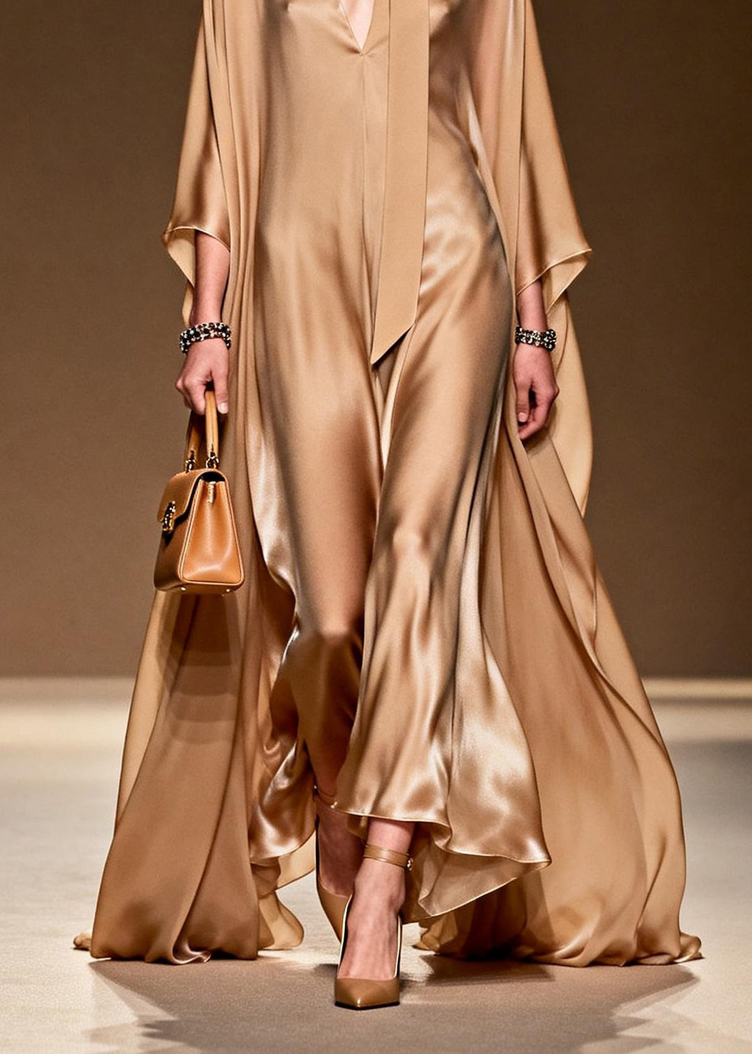 Classy Simple V Neck Silk Long Dress Spring