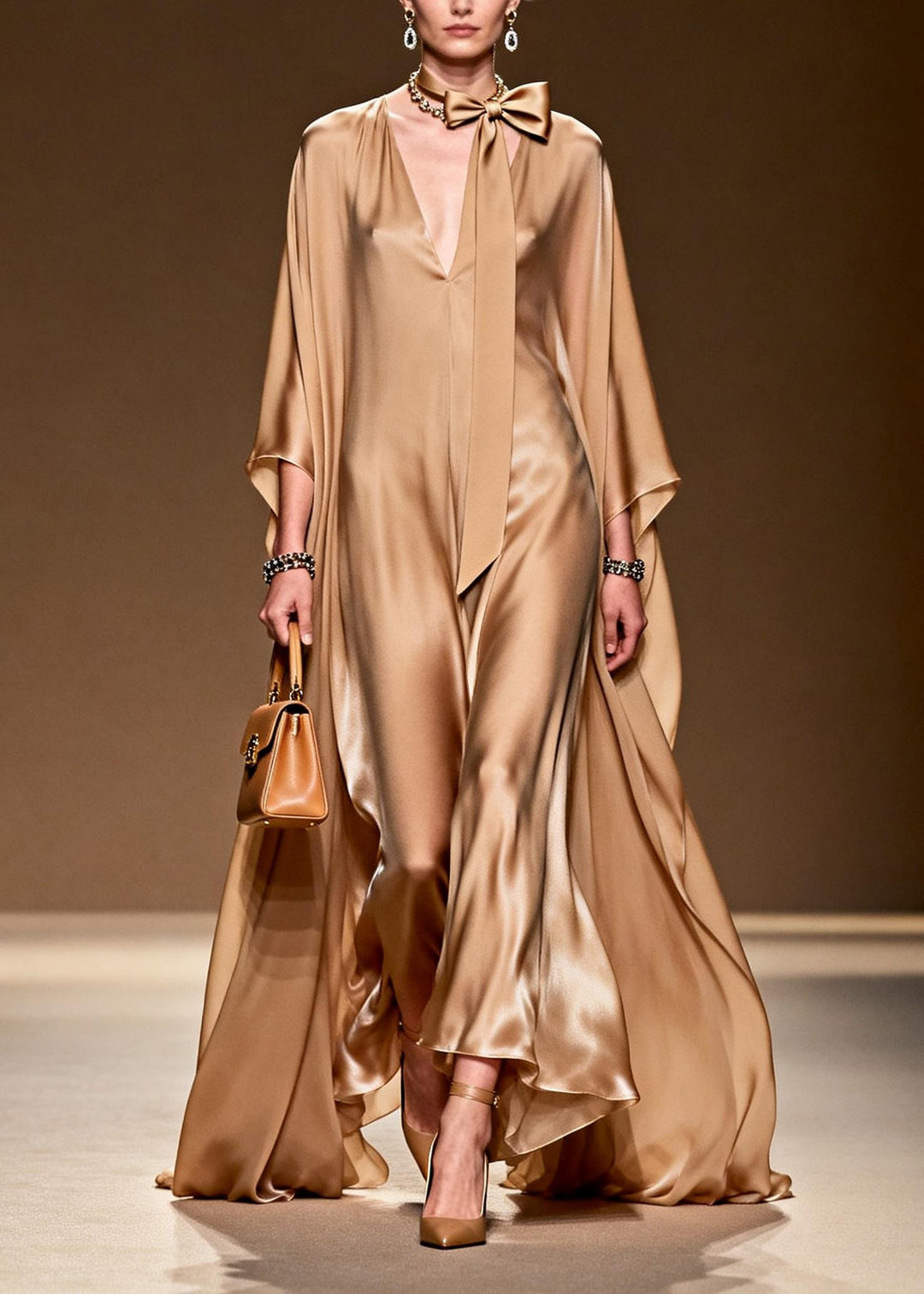 Classy Simple V Neck Silk Long Dress Spring