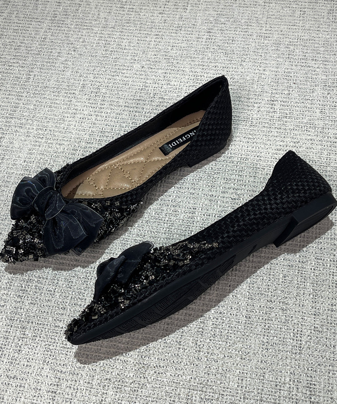 Classy Splicing Bow Pointed Toe Flats Apricot Sheepskin
