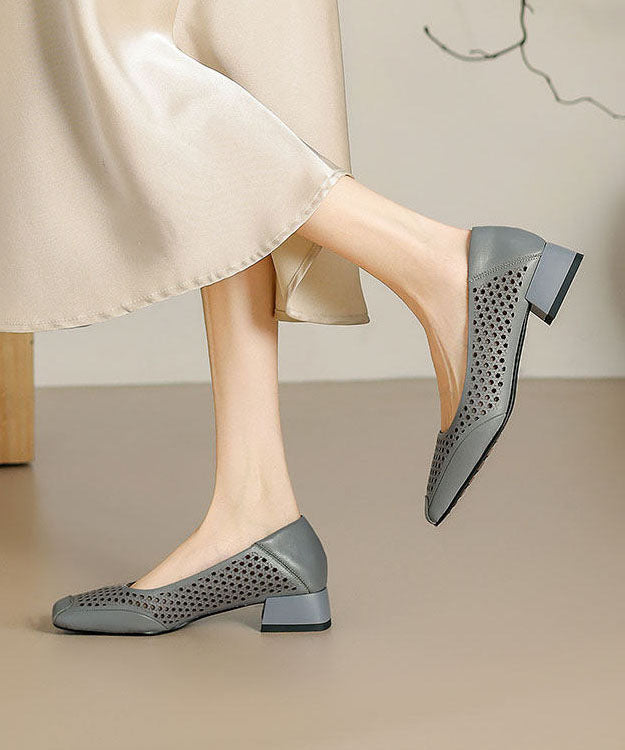 Classy Splicing Chunky Shoes Blue Sheepskin Hollow Out