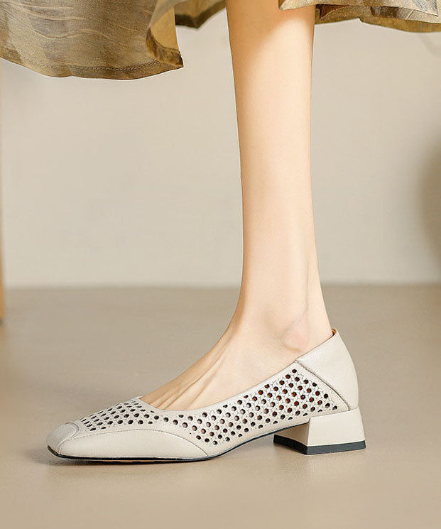 Classy Splicing Chunky Shoes Blue Sheepskin Hollow Out