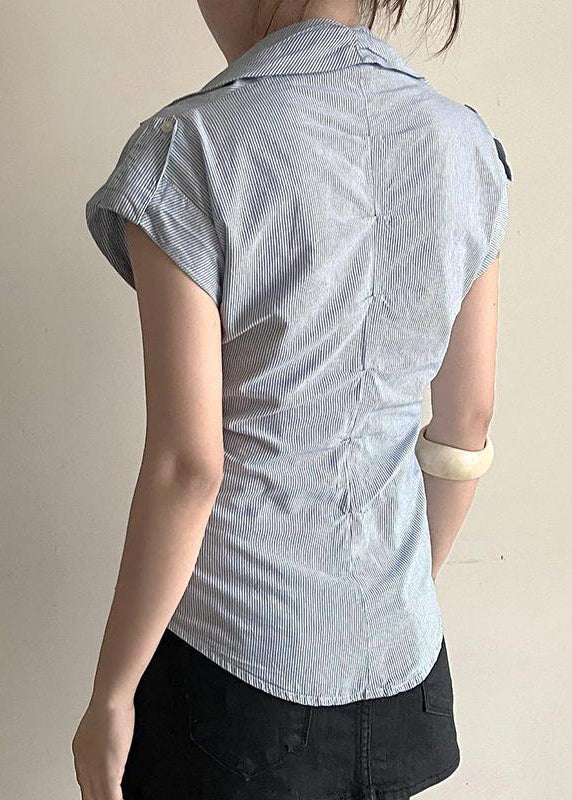 Classy Striped Peter Pan Collar Button Cotton Blouses Summer